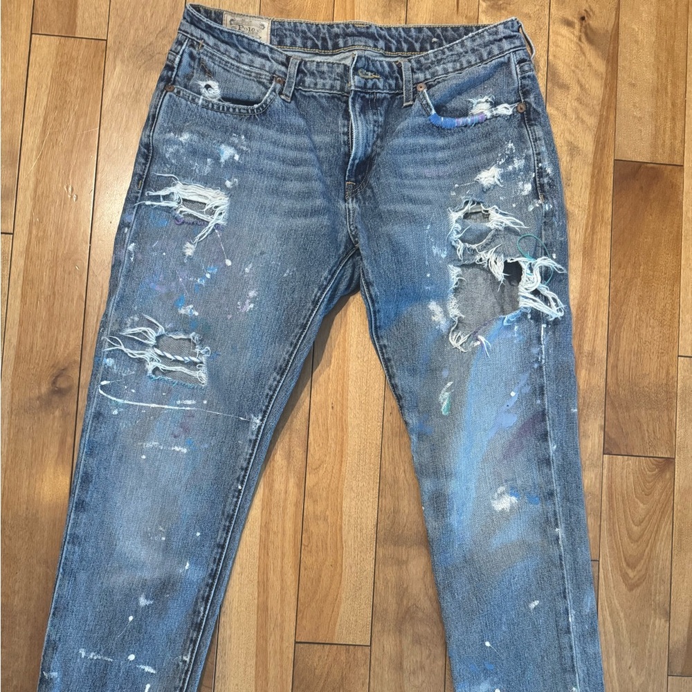 Polo Ralph Lauren Distressed Astor Boyfriend Jeans with Paint Splatter Size 27